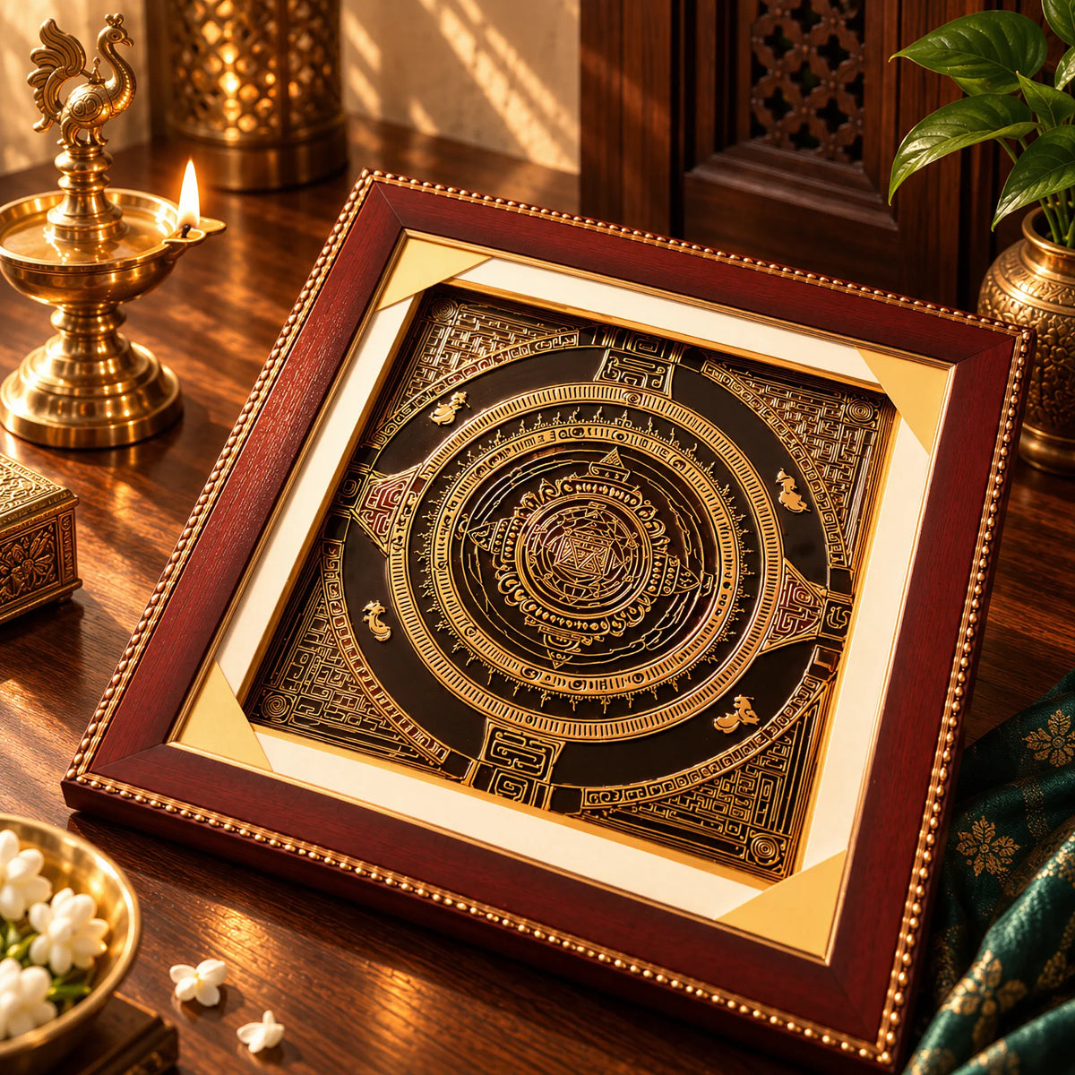 Dhan Aakarshan Mahayantra, wealth-attraction yantra by Yogi Adhiraaj — angled view