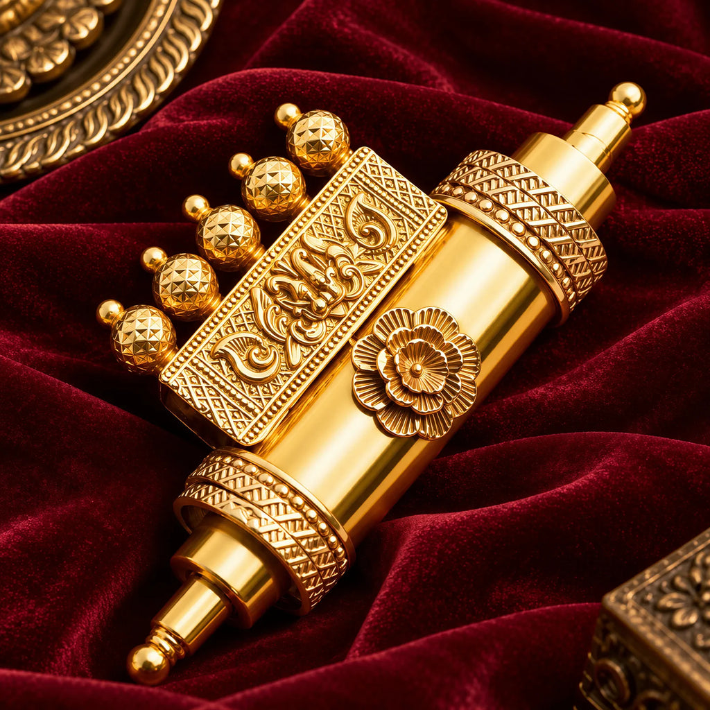 Panch Raj-Ratna Maha Mani, gold signature talisman by Yogi Adhiraaj — angled view