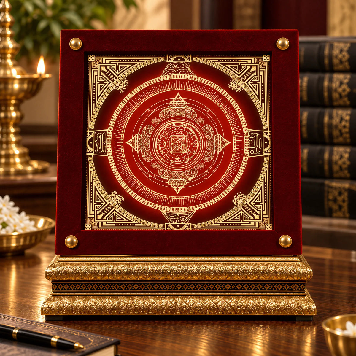 Lalitha Kanak Chakra yantra disc by Yogi Adhiraaj — front view