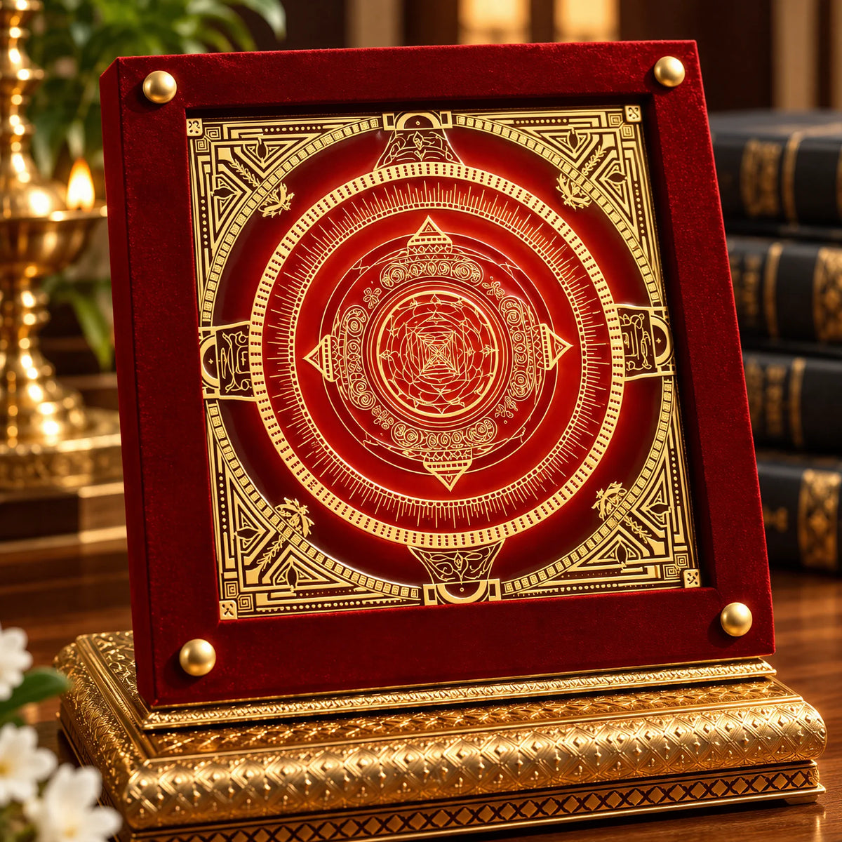 Lalitha Kanak Chakra yantra disc by Yogi Adhiraaj — close-up detail