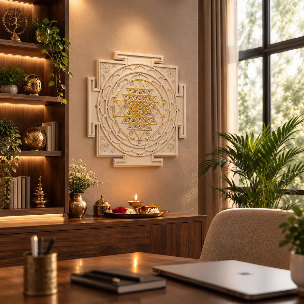 Karungali ShreeYantra, wall-mounted Shree Yantra by Yogi Adhiraaj — displayed on wall